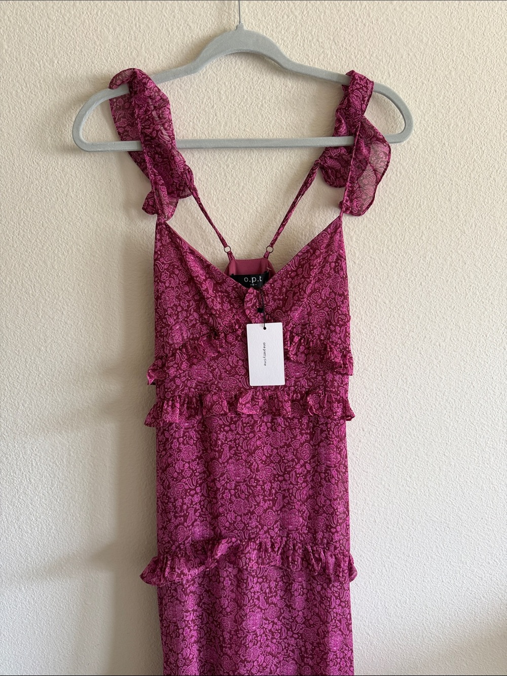 o.p.t. Magenta Lace-Print Ruffle Slip
